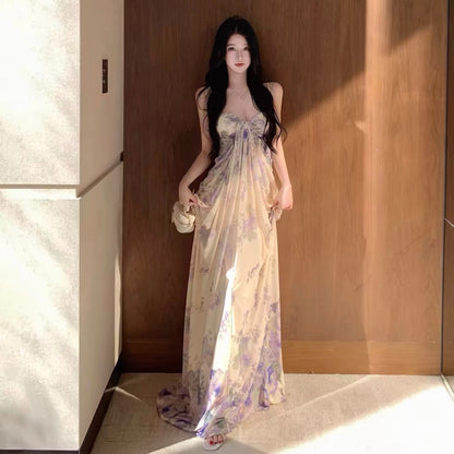 Women's apricot floral wrap-style maxi dress in Apricot