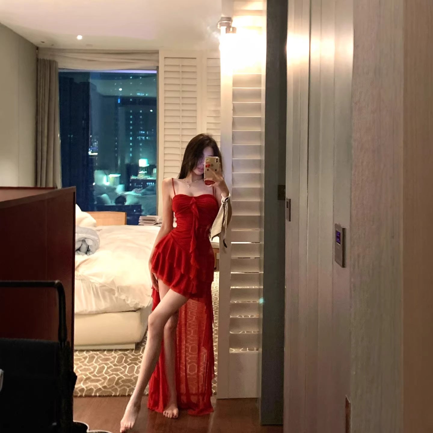 Women's solid color sleeveless maxi dress in Red