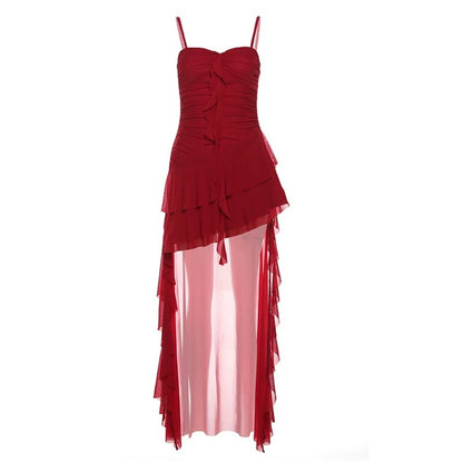Women's solid color sleeveless maxi dress in Red