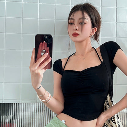 Women’s One-Shoulder Padded Slim-Fit Crop Top - Gray